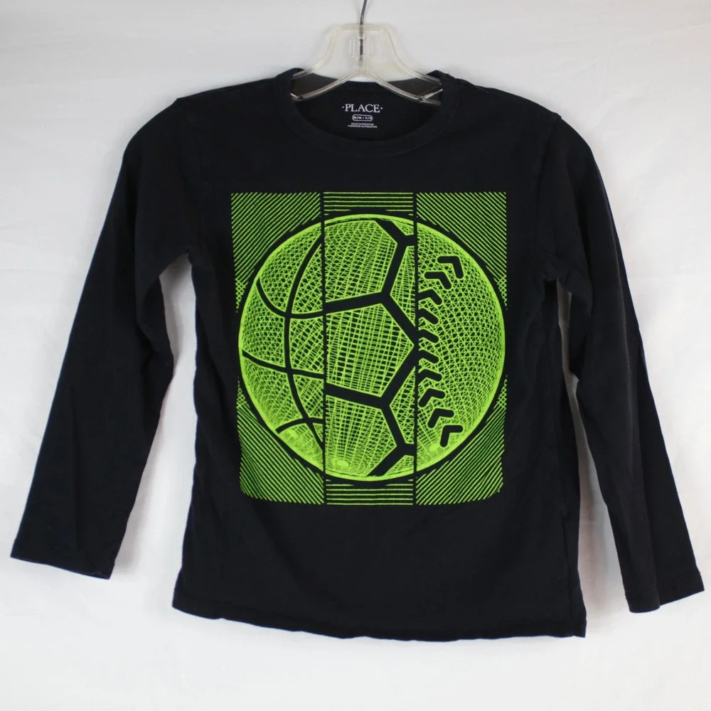 The Children's Place Black Green Sports Long Sleeve‎ Graphic T-Shirt Boys Size M
